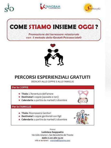 “Come stiamo insieme?” – Percorsi esperenziali per famiglie e coppie Come stiamo insieme oggi