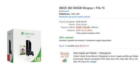 Offerta Cyber Monday Amazon: bundle Xbox 360 + Fifa 15 a 149 euro solo per oggi