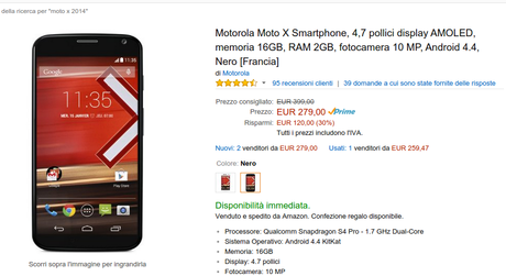 Offerta Cyber Monday Amazon: Motorola Moto X 2013 scontato di 120 euro
