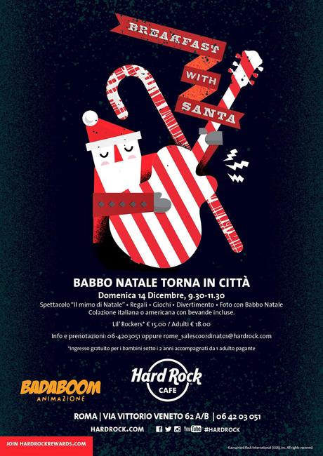 Roma, Bambini a colazione con Babbo Natale all'Hard Rock Cafe domenica 14 dicembre