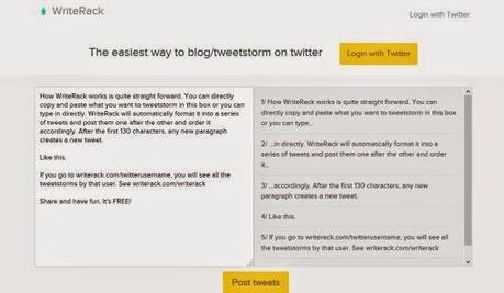 WriteRack: dividere un tweet lungo e postarlo su Twitter