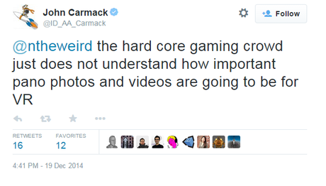 Carmack: “Non solo gaming per la VR” john carmack tweet