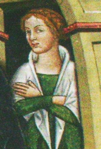 Maria d’Enghien, particolare del suo ritratto, Basilica di S. Caterina a Galatina, XIV-XV sec, foto di Daniela Bacca