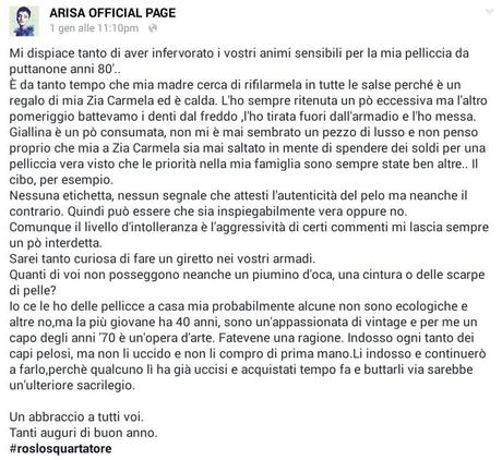 Arisa contro gli animalisti, in difesa della “pelliccia da puttanone anni ’80″