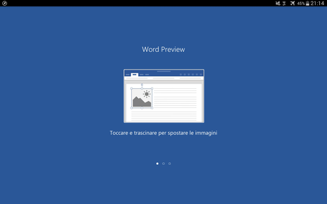 prima schermata del tutorial di word per tablet