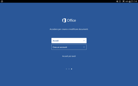 schermata di login/registrazione nei servizi Microsoft in word per tablet