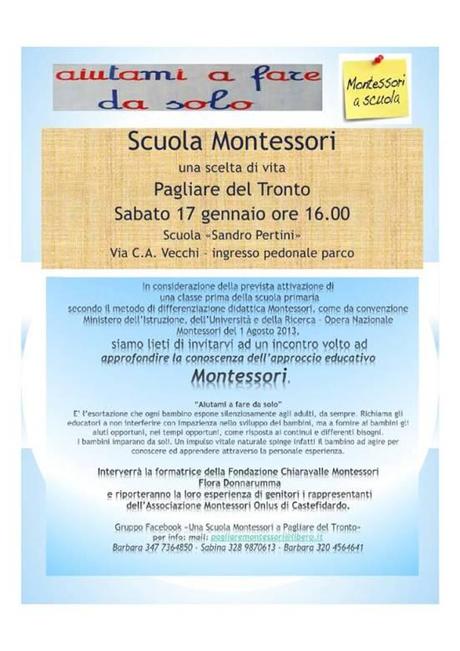 A Pagliare del Tronto un incontro sul Metodo Montessori Aiutami a fare da solo_Montessori_Pagliare