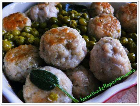 Polpettine speziate al salametto di Varzi con pisellini fini /  Spicy meatballs to Salametto Varzi with peas purposes