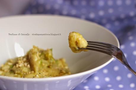 Gnocchi di patate con verza, provola affumicata e granella di mandorle - piatto ricco senza uova