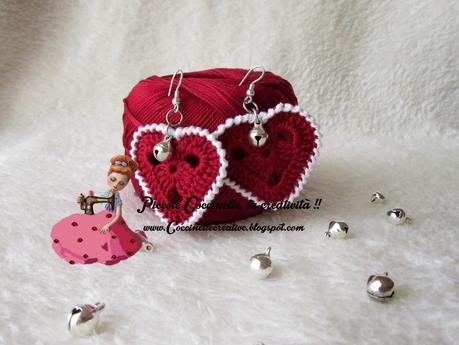 Orecchini San Valentino, cuore, realizzati a uncinetto.