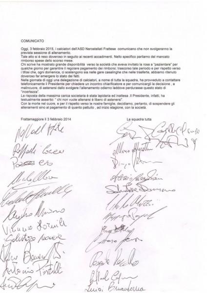 Nerostallati Frattese: la squadra non si allena Lettera Frattese