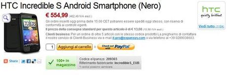 htc incredible s expansys HTC Incredible S disponibile a 554,99€ da Expansys