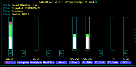 Guida ad ALSA su Gentoo Linux Fig. 1: AlsaMixer Muted