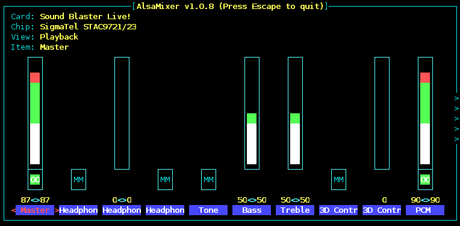 Guida ad ALSA su Gentoo Linux Fig. 2: AlsaMixer Unmuted