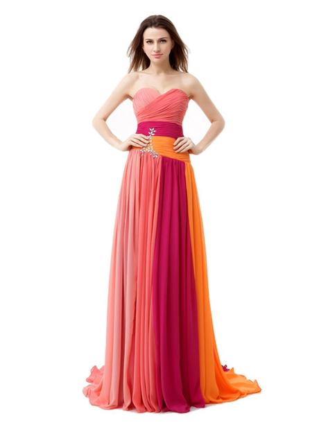 A-line Sweetheart Sleeveless Floor-length Colorful Chiffon Prom Dress IS0137