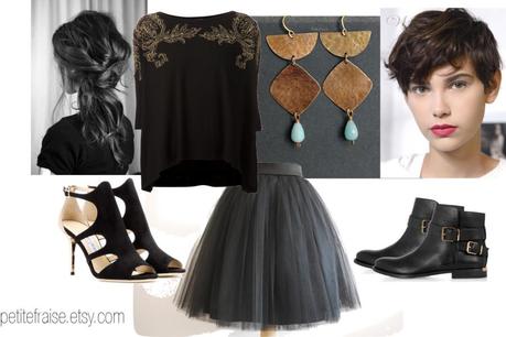 How to wear PetiteFraise Handmade Aztec earrings: black tulle skirt and a touch of gold