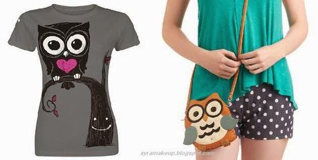 t-shirt e borsa con gufi