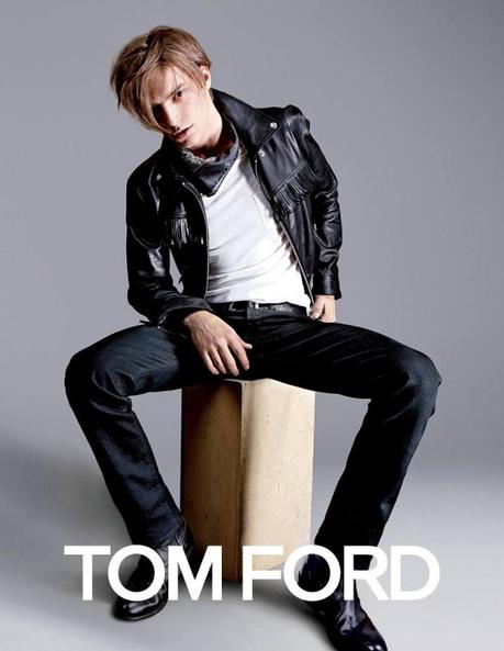 Tom Ford Primavera Estate 2015 Campagna Giacca di jeans di pelle Timothee Bertoni 800x1033 Tom Ford Mens Denim è anteriore e Centro per la primavera 2015 Ad Campaign Immagine