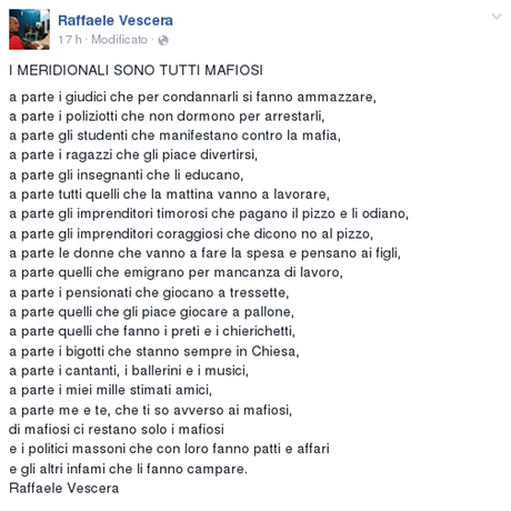 I meridionali sono tutti mafiosi? È il sangue del Sud che parla Raffaele Vescera - I meridionali sono tutti mafiosi