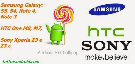 Aggiornamenti Android Lollipop 5.0, il punto su Samsung Galaxy, HTC, Sony Xperia