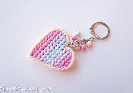 Porta chiavi cuore in fimo effetto maglia - Key holder heart knit effect