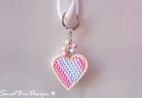 Porta chiavi cuore in fimo effetto maglia - Key holder heart knit effect