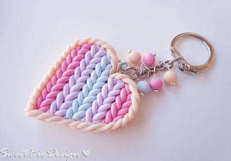 Porta chiavi cuore in fimo effetto maglia - Key holder heart knit effect