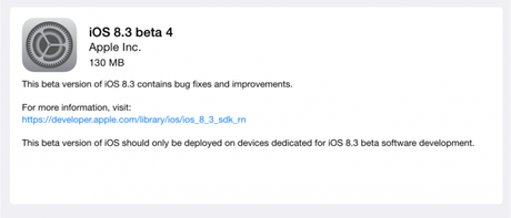 Apple rilascia l’iOS 8.3 Beta 2 pubblico e beta 4 per sviluppatori
