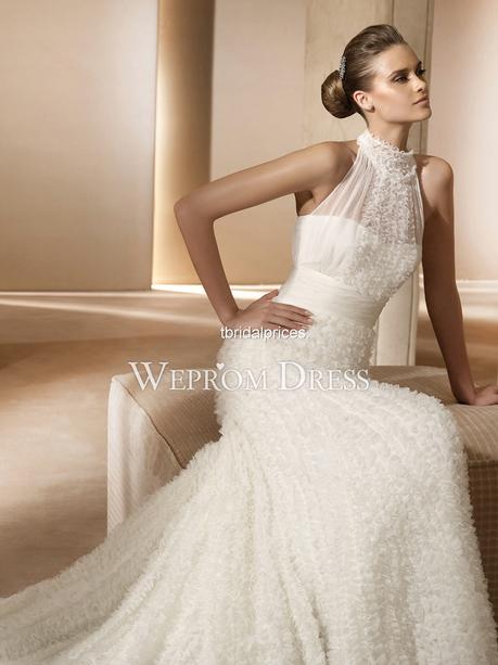 Mermaid/Trumpet High Neck Empire Sleeveless Organza Backless Online mermaid wedding dresses  -wepromdresses.com