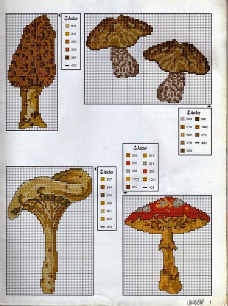 Grande raccolta di schemi a punto croce a tema Funghi