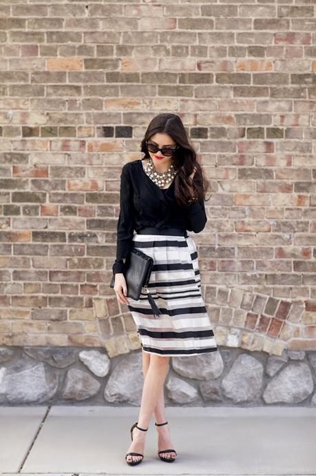 MIDI SKIRT # 1 - BLACK, WHITE AND A BIT OF RED