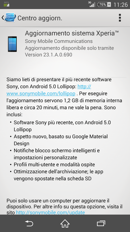 Sony Xperia Z2: aggiornare a Lollipop (5.0.2)
