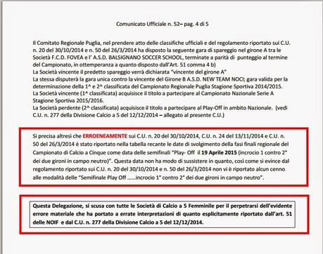 Comunicato ufficiale n° 53 del 10 aprile 2015 CR Puglia - Campionato regionale Calcio a 5 femminile