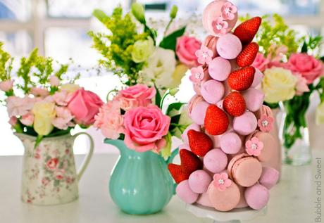 make your own pretty pink macaron tower marshmallow strawberry greengate jub ib laursen roses pitcher teal mint