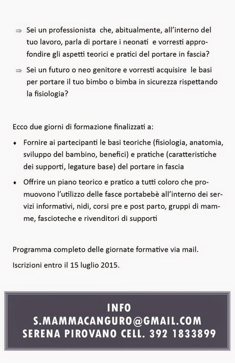 Assistente Mamma Canguro: due giornate di formazione sul portare in fascia, 10 e 11 ottobre 2015