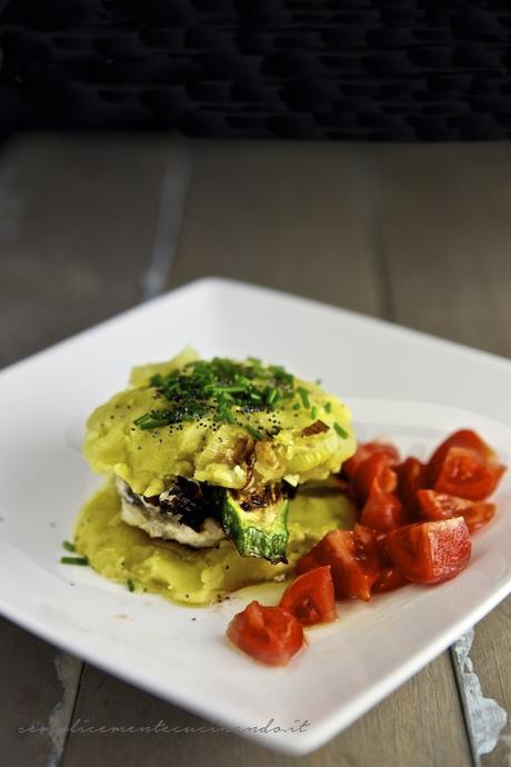 Rana pescatrice grigliata con patate e zucchine