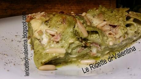 Lasagne verdi al Pesto Genovese mascherato....pesto, gorgonzola, prosciutto cotto