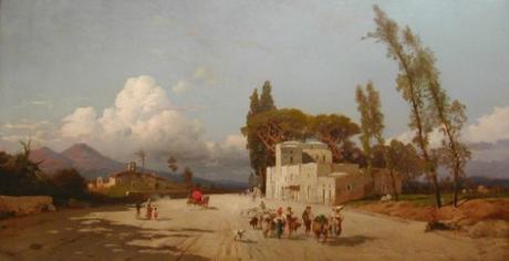 Corrodi - Strada di paese con Vesuvio sullo sfondo
