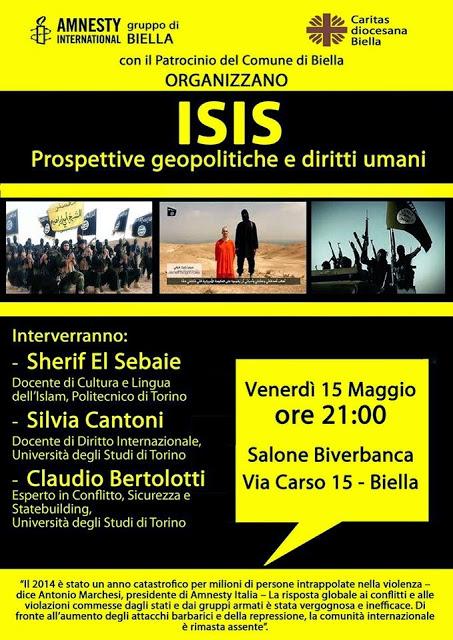 15 maggio BIELLA CONFERENZA e DIBATTITO: ISIS prospettive geopolitiche e diritti umani