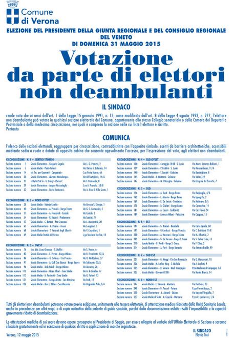 Elezioni Regionali 2015: seggi privi di barriere architettoniche per elettori non deambulanti Elezioni Regionali 2015: seggi privi di barriere architettoniche per elettori non deambulanti
