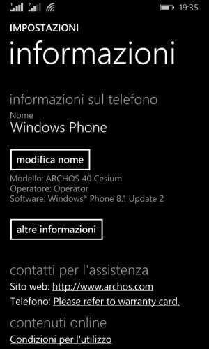 Archos 40 Cesium si aggiorna a Windows Phone 8.1 Update 2 in Italia Archos 40 Cesium