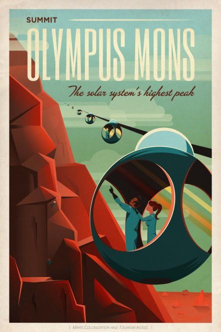 Teleferica per l’Olympus Mons, la vetta più alta del Sistema Solare. Crediti: SpaceX.