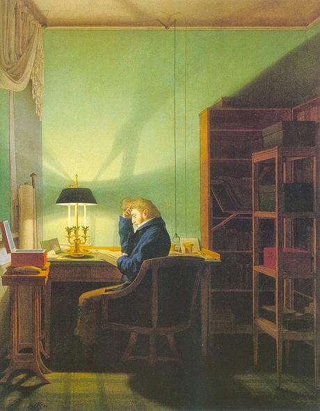 Romanticismi: uomo che legge alla luce della lampada