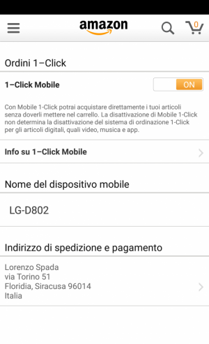 Come attivare 1-Click mobile su Amazon per Android