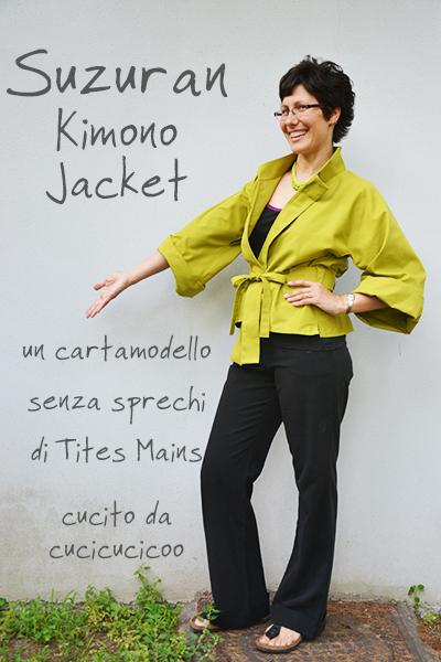 Il cartamodello giacca kimono Suzuran senza sprechi! Un kimono femminile con disegno francese e stile giapponese, perfetto per la primavera. Il layout del modello permette di usare ogni centimetro di un rettangolo di tessuto, senza sprecare stoffa! Una recensione di www.cucicucicoo.com