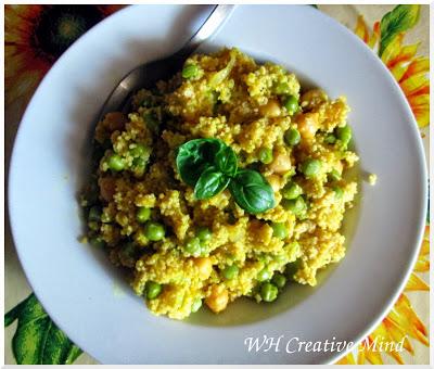 Cous cous con zucca, ceci e piselli