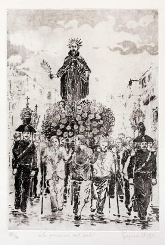 Papa Frangiscu © Pasquale Urso: La processione del santo (Incisione)