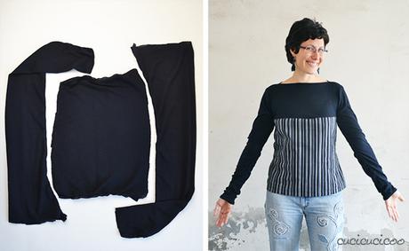 Refashion: Top with boat collar from leggings | www.cucicucicoo.com