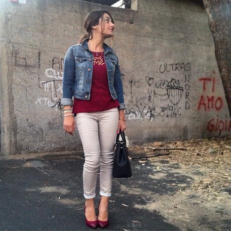 outfit jeans a pois, ovs, marsala