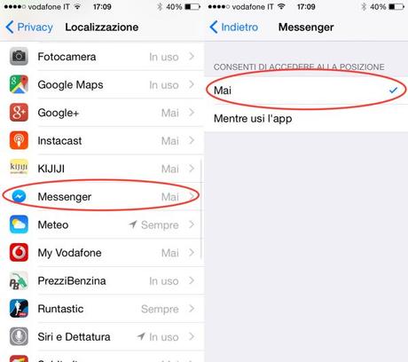 Come disattivare su iPhone il tracciamento della posizione di Facebook Messenger